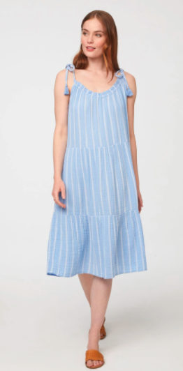 Betsy Blue and White Stripe Tassel Tie Dress