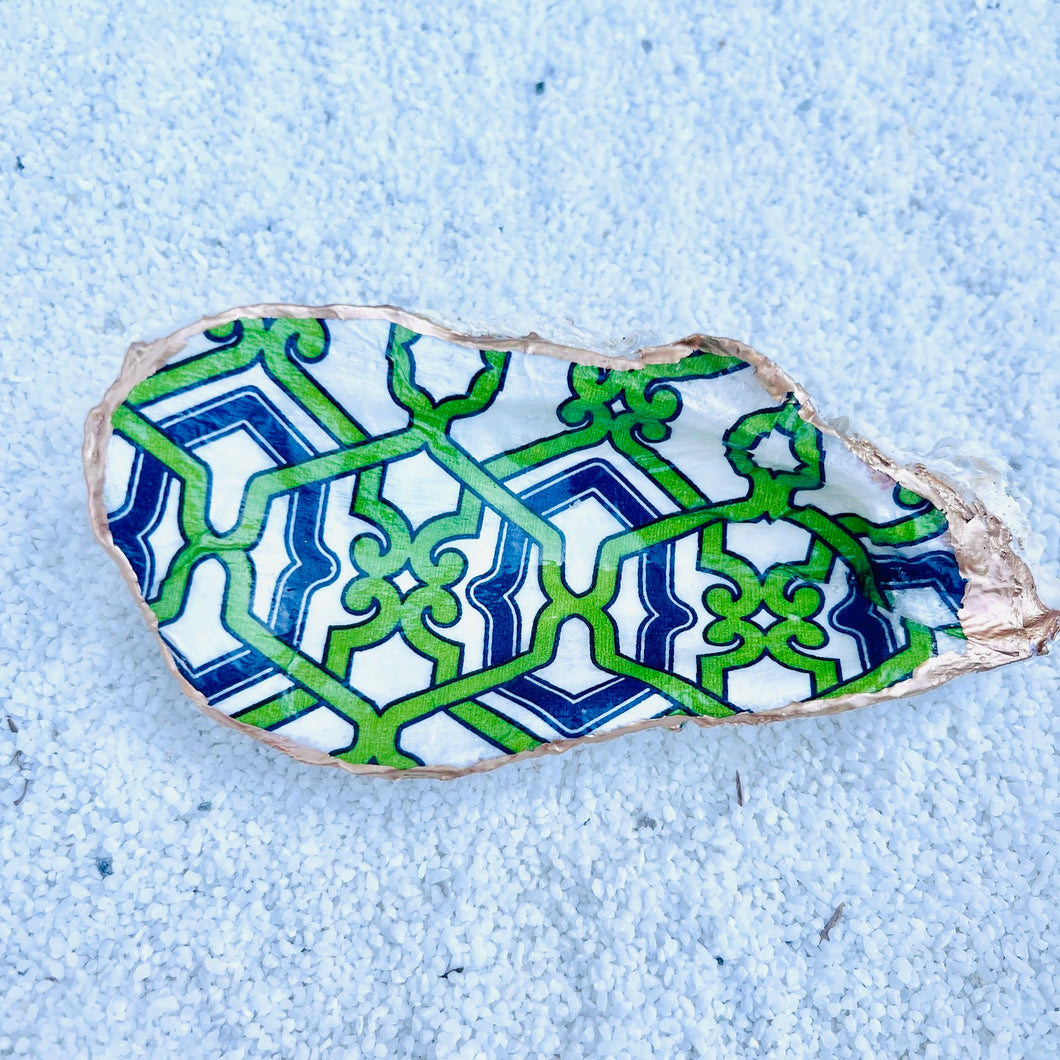 Green and Blue Celtic Decorative Oyster Shell