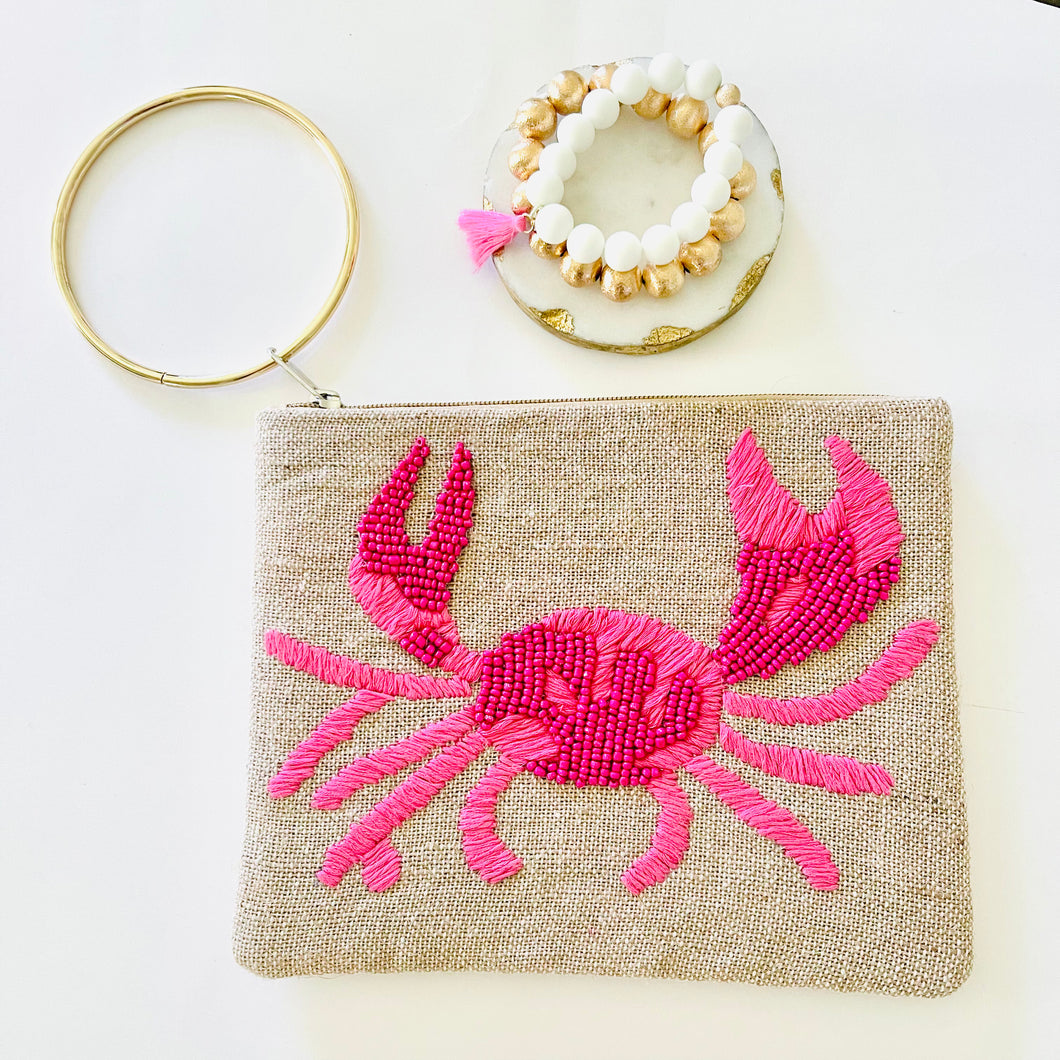 Crab Hand Embroidered Clutch